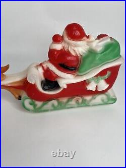 Vintage Lighted Blow Mold Santa Sleigh Flying Reindeer Carolina Enterprise 1980s