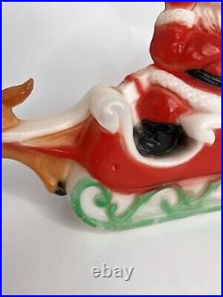 Vintage Lighted Blow Mold Santa Sleigh Flying Reindeer Carolina Enterprise 1980s