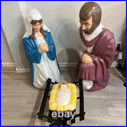 Vintage Lighted Christmas Nativity LARGE 39 Joseph Mary Jesus Blow Mold USA