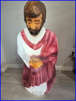 Vintage Lighted Christmas Nativity LARGE 39 Joseph Mary Jesus Blow Mold USA