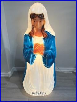 Vintage Lighted Christmas Nativity LARGE 39 Joseph Mary Jesus Blow Mold USA