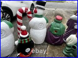 Vintage Lot Of 9 blow mold nativity, 44 Snowman X 2, Penguin, Candy Cane