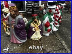 Vintage Lot Of 9 blow mold nativity, 44 Snowman X 2, Penguin, Candy Cane