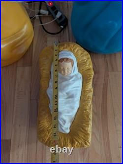 Vintage Mary Joseph Baby Jesus 40 Empire Blow Mold Nativity Set Christmas XL