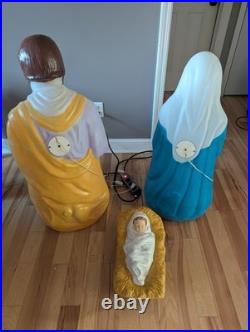 Vintage Mary Joseph Baby Jesus 40 Empire Blow Mold Nativity Set Christmas XL