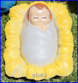 Vintage Mary Joseph Jesus 3 Piece Blow Mold Nativity Set Christmas Glow Plastic