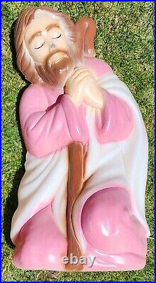 Vintage Mary Joseph Jesus 3 Piece Blow Mold Nativity Set Christmas Glow Plastic