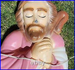 Vintage Mary Joseph Jesus 3 Piece Blow Mold Nativity Set Christmas Glow Plastic