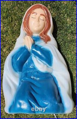 Vintage Mary Joseph Jesus 3 Piece Blow Mold Nativity Set Christmas Glow Plastic