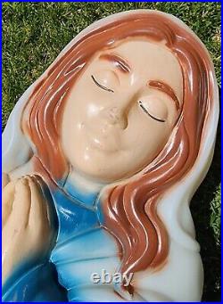 Vintage Mary Joseph Jesus 3 Piece Blow Mold Nativity Set Christmas Glow Plastic