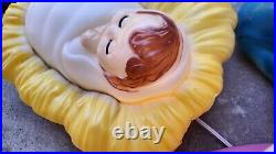 Vintage Mary Joseph Jesus 3 Piece Blow Mold Nativity Set Christmas Glow Plastic