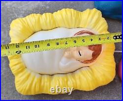 Vintage Mary Joseph Jesus 3 Piece Blow Mold Nativity Set Christmas Glow Plastic