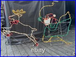 Vintage Mr. Christmas Holiday Lights Sculpture Santa & Sleigh & Reindeer 3D Lawn
