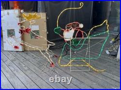 Vintage Mr. Christmas Holiday Lights Sculpture Santa & Sleigh & Reindeer 3D Lawn