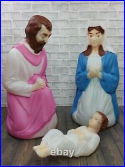 Vintage NATIVITY SET Mary Joseph Baby Jesus Lighted Christmas Blow Mold 26