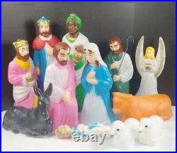 Vintage Nativity Blow Mold 12 Piece Table Top Set Lighted Christmas Empire
