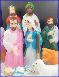 Vintage Nativity Blow Mold 12 Piece Table Top Set Lighted Christmas Empire