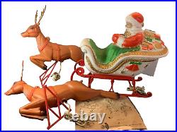 Vintage POLORON Santa 18 Sleigh with 2 Reindeer Christmas Blow Mold C-87-1 READ