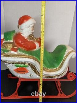 Vintage POLORON Santa 18 Sleigh with 2 Reindeer Christmas Blow Mold C-87-1 READ