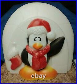 Vintage Plastic 25 Light-Up Christmas Penguin and Igloo Blow Mold Original