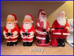 Vintage Plastic Blow Mold Christmas 14 13 12 12 Santa Claus 4 Lot Table Top