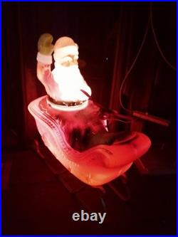 Vintage Poloron Santa Sleigh Blow Mold Light Christmas Lawn Display