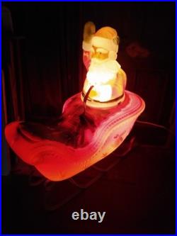 Vintage Poloron Santa Sleigh Blow Mold Light Christmas Lawn Display