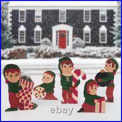 Vintage Primitive Exterior Christmas Holiday Yard Decor. 5 Plywood Elf Cutouts
