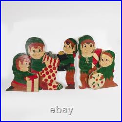 Vintage Primitive Exterior Christmas Holiday Yard Decor. 5 Plywood Elf Cutouts