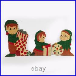 Vintage Primitive Exterior Christmas Holiday Yard Decor. 5 Plywood Elf Cutouts