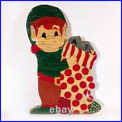 Vintage Primitive Exterior Christmas Holiday Yard Decor. 5 Plywood Elf Cutouts