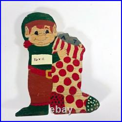 Vintage Primitive Exterior Christmas Holiday Yard Decor. 5 Plywood Elf Cutouts
