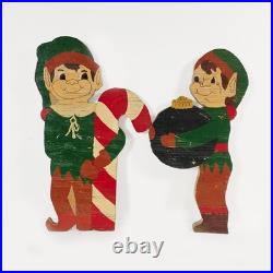 Vintage Primitive Exterior Christmas Holiday Yard Decor. 5 Plywood Elf Cutouts
