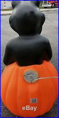 Vintage Pumpkin Black Cat Blow Mold Lighted Yard Ornament Halloween 34