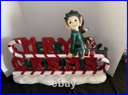 Vintage RARE Commercial Grade Merry Christmas Elf Resin Fiberglass CHRISTMAS