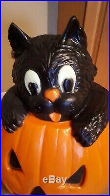 Vintage Rare Halloween Blow Mold Black Cat in Pumpkin 26 Tested and working