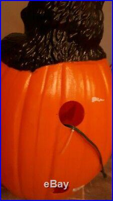 Vintage Rare Halloween Blow Mold Black Cat in Pumpkin 26 Tested and working