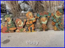 Vintage Rare Lawn Pixie Elves U Build 1950 Christmas Workshop Elves FULL SET