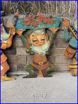 Vintage Rare Lawn Pixie Elves U Build 1950 Christmas Workshop Elves FULL SET