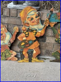 Vintage Rare Lawn Pixie Elves U Build 1950 Christmas Workshop Elves FULL SET
