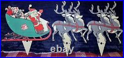 Vintage SANTA Claus Sleigh REINDEER HARD PLASTIC CHRISTMAS Decor not BLOW MOLD