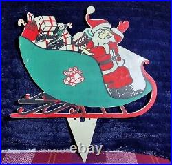 Vintage SANTA Claus Sleigh REINDEER HARD PLASTIC CHRISTMAS Decor not BLOW MOLD