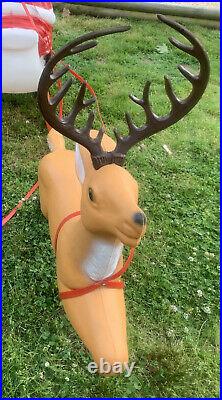 Vintage Santa Sleigh & Reindeer Blow Mold Lawn Decoration TPI 1989