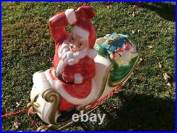 Vintage Santa in Sleigh with Presents and 3 Reindeer Lighted Christmas Blow Mold