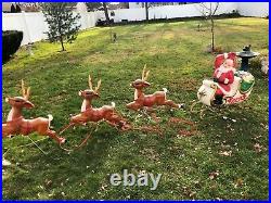 Vintage Santa in Sleigh with Presents and 3 Reindeer Lighted Christmas Blow Mold
