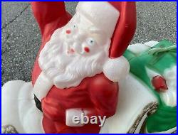 Vintage Santa in Sleigh with Reindeer Lighted Christmas Blow Mold w Frame