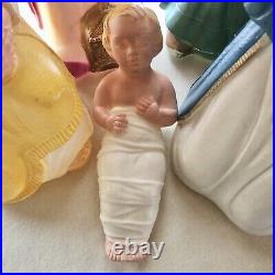 Vintage Small Table Top Nativity Set Christmas Blow Mold Plastic Lighted 6 Piece