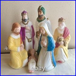 Vintage Small Table Top Nativity Set Christmas Blow Mold Plastic Lighted 6 Piece