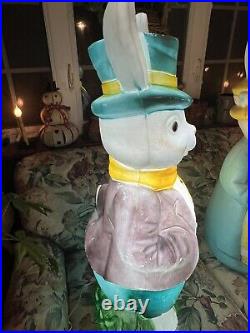 Vintage TALL Large EMPIRE BLOW MOLD Lighted Mr. And Mrs. EASTER BUNNY Rabbits