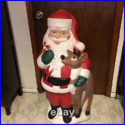Vintage TPI 2000 Lighted Plastic Santa Claus w Reindeer Blow Mold 40 Tall